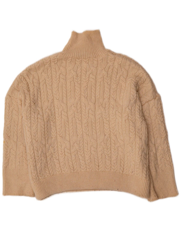 Pulover pentru femeie Zara cu mâneci 3/4 supradimensionate cu gât rulat UK 10 Mic Bej