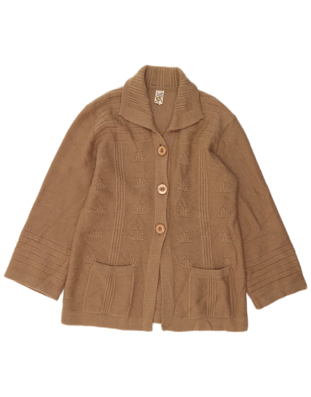 Pulover cardigan pentru femei VINTAGE UK 14 Lână maro medie