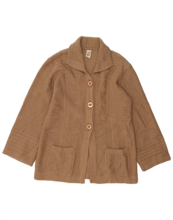 Pulover cardigan pentru femei VINTAGE UK 14 Lână maro medie