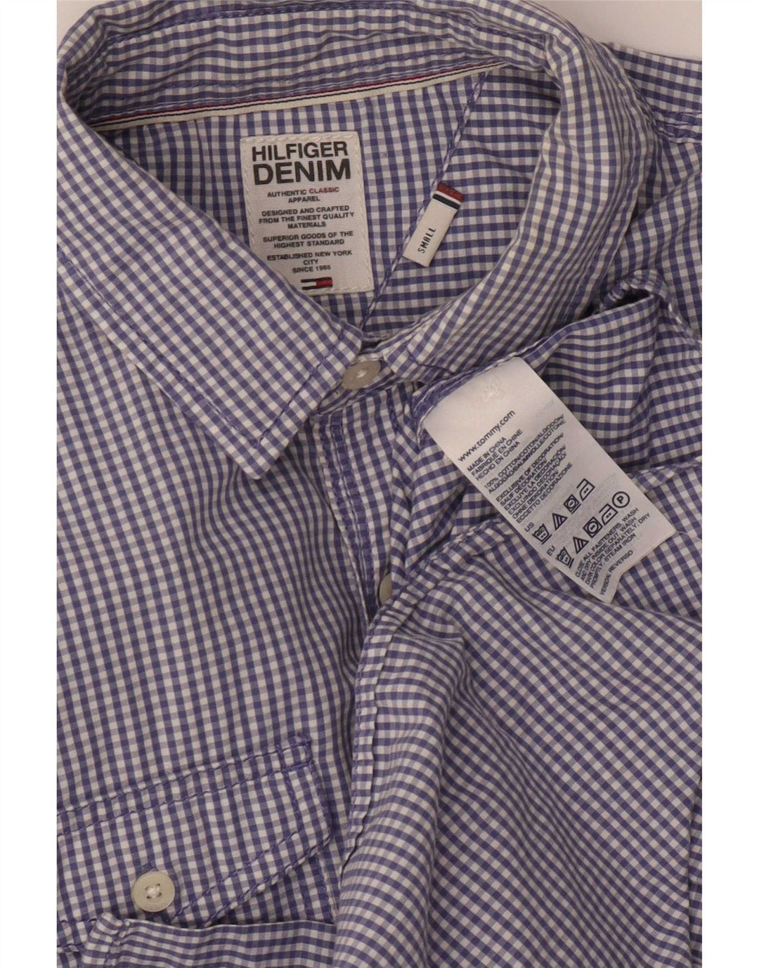 Cămașă militară Tommy Hilfiger pentru bărbați, din bumbac cu vichy albastru mic