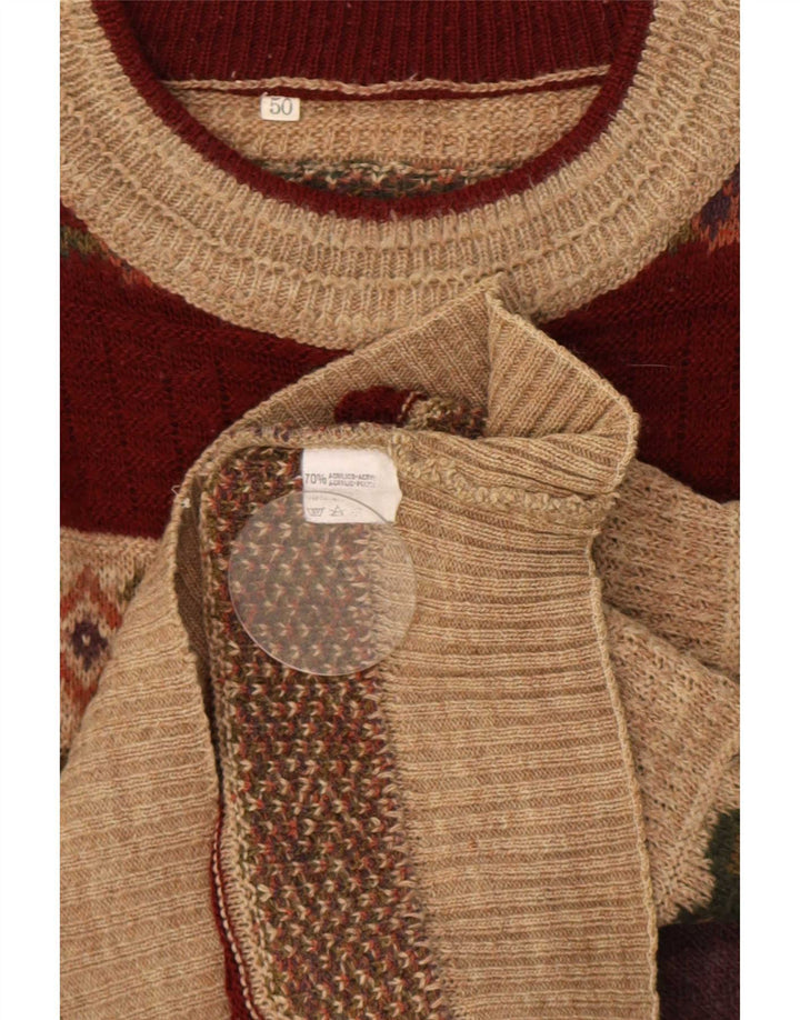 Pulover vintage pentru bărbați cu gât roșu IT 50 Medium Multicolor Fair Isle