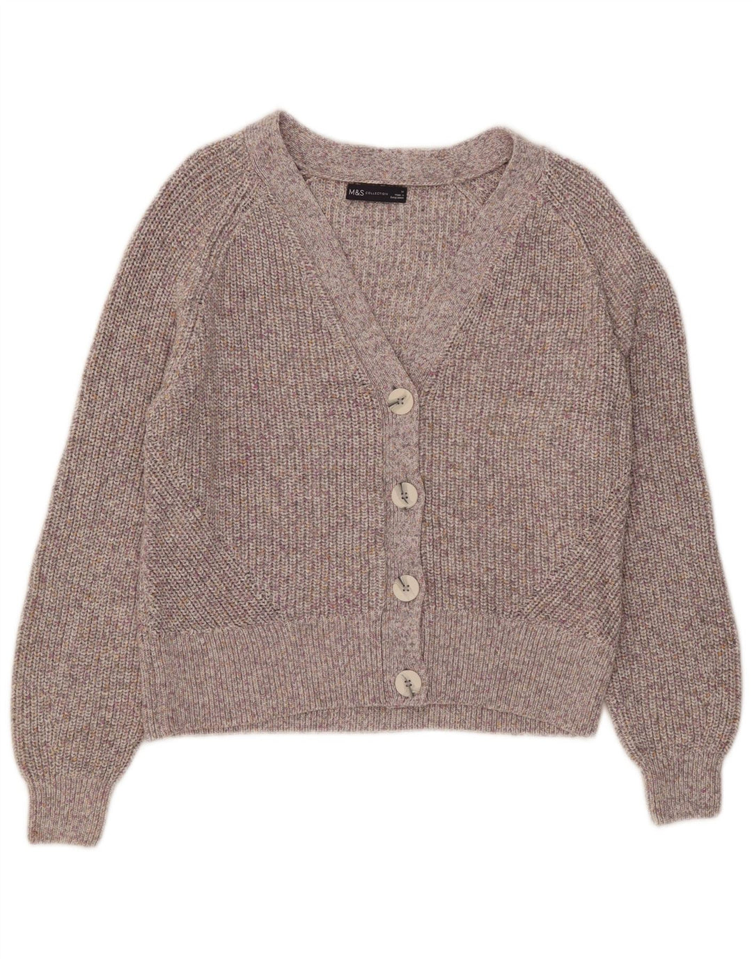 MARKS & SPENCER Pulover cardigan pentru femei UK 14, bumbac cu pete gri mediu