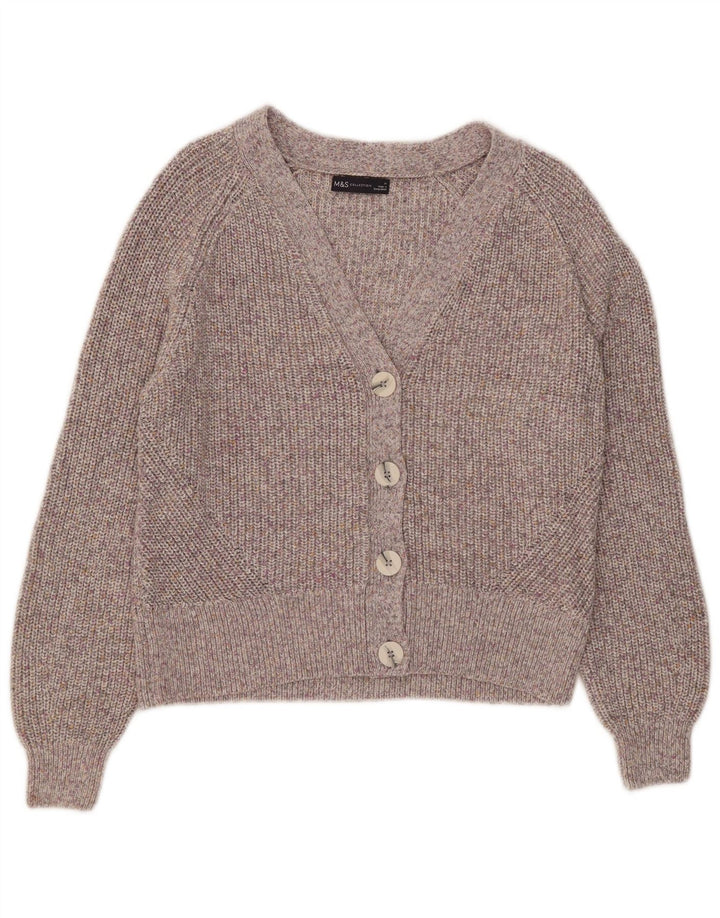 MARKS & SPENCER Pulover cardigan pentru femei UK 14, bumbac cu pete gri mediu