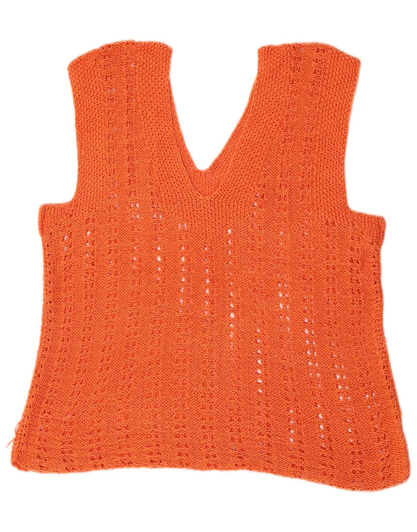 Vintage Crop Crochet Vest Tank Top pentru femei UK 14 Medium Orange