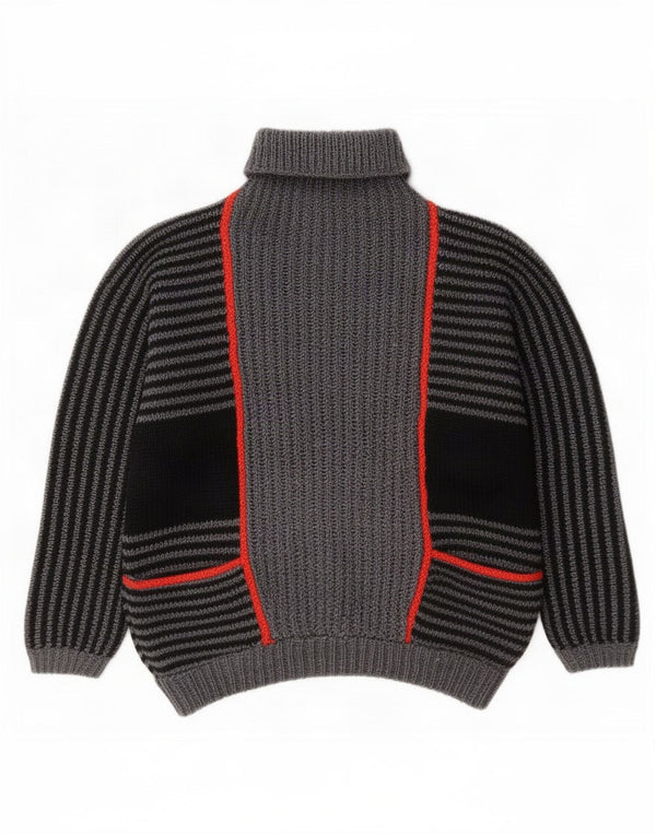 Pulover vintage pentru femei cu gât rulat, UK 20 2XL, cu dungi gri