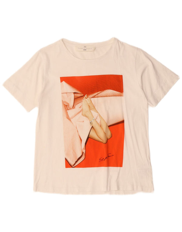 Tricou grafic pentru femei Elisabetta Franchi Top UK 12 Medium White Bumbac