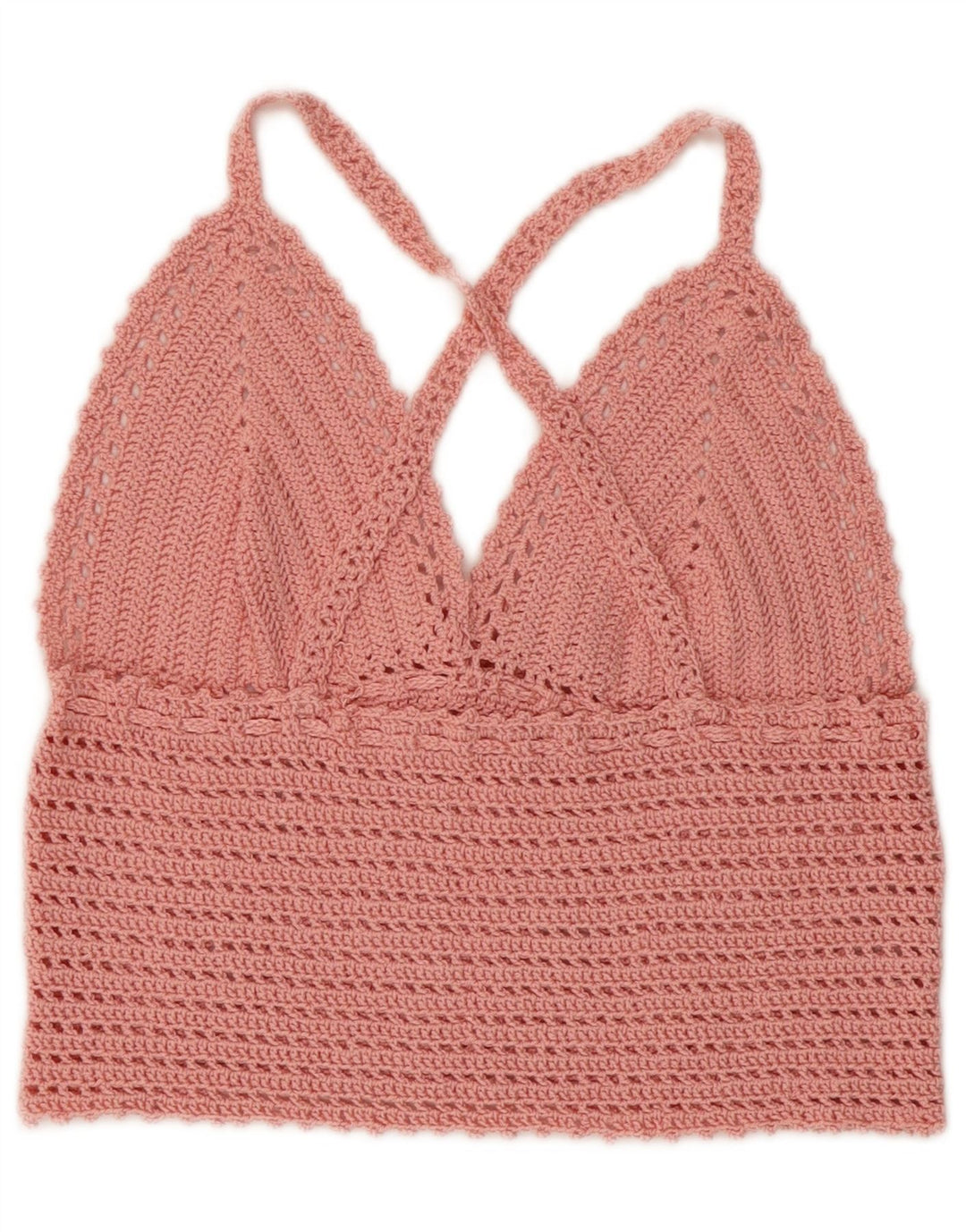 Vintage Crop Crochet Halter Top pentru femei UK 4 XS roz