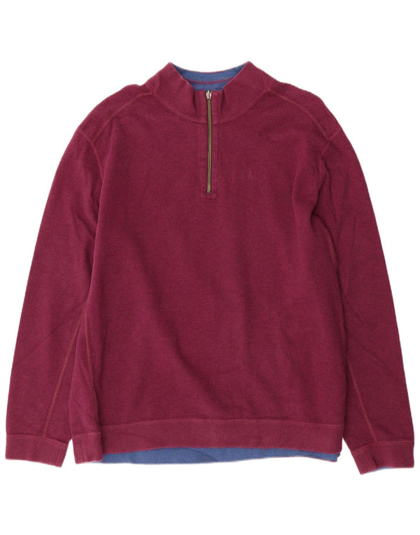 TOMMY BAHAMA Pulover pentru bărbați, cu fermoar, cu gât, bumbac violet 2XL