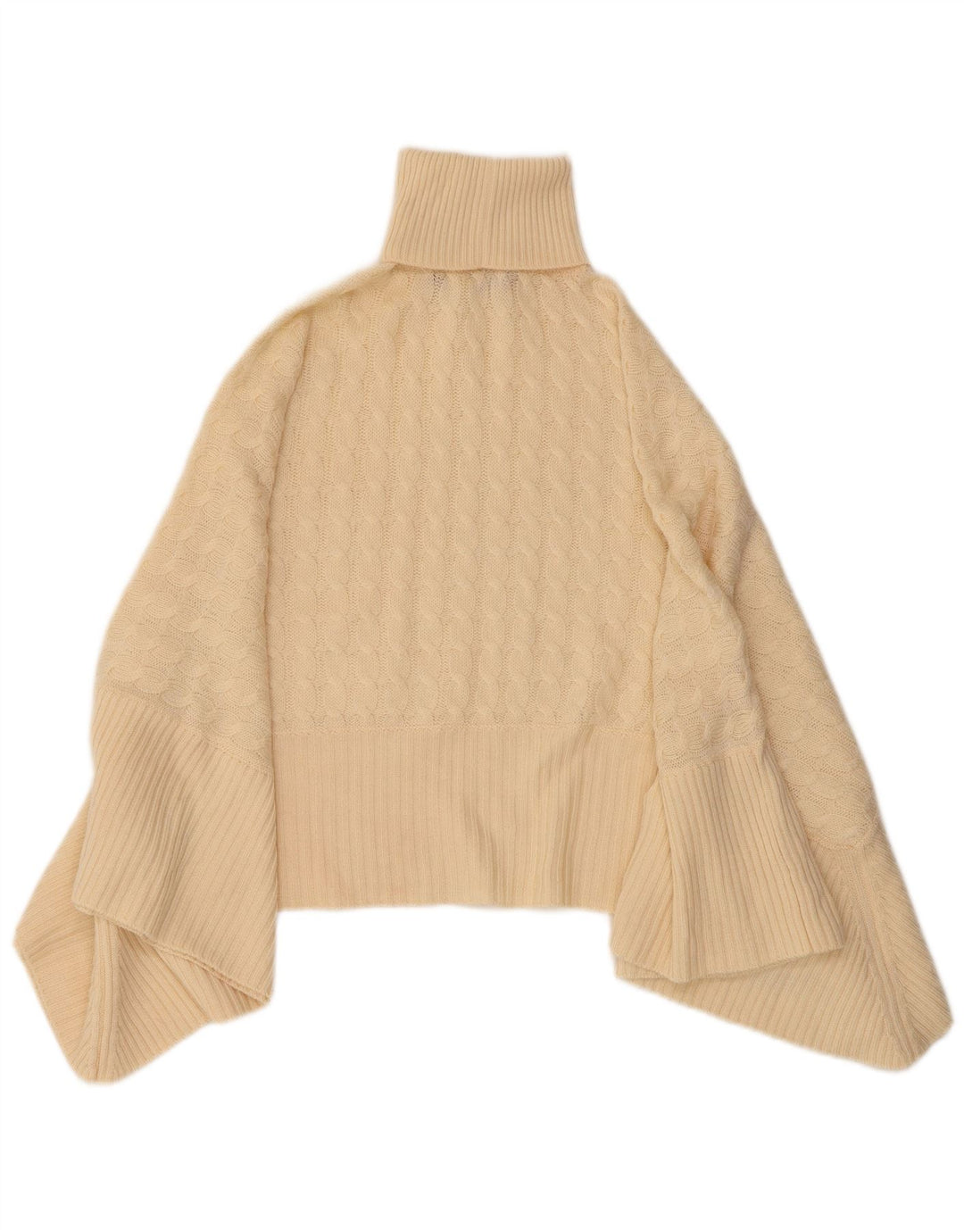 MAX MARA Pulover poncho pentru femei cu gât rulat UK 10 mic bej lână virgină