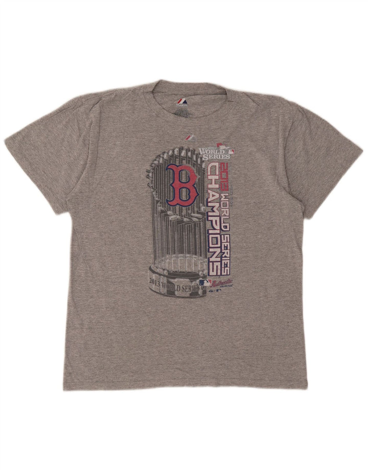 Tricou cu grafică Majestic Boston Red Sox pentru bărbați Top Medium Gri Poliester