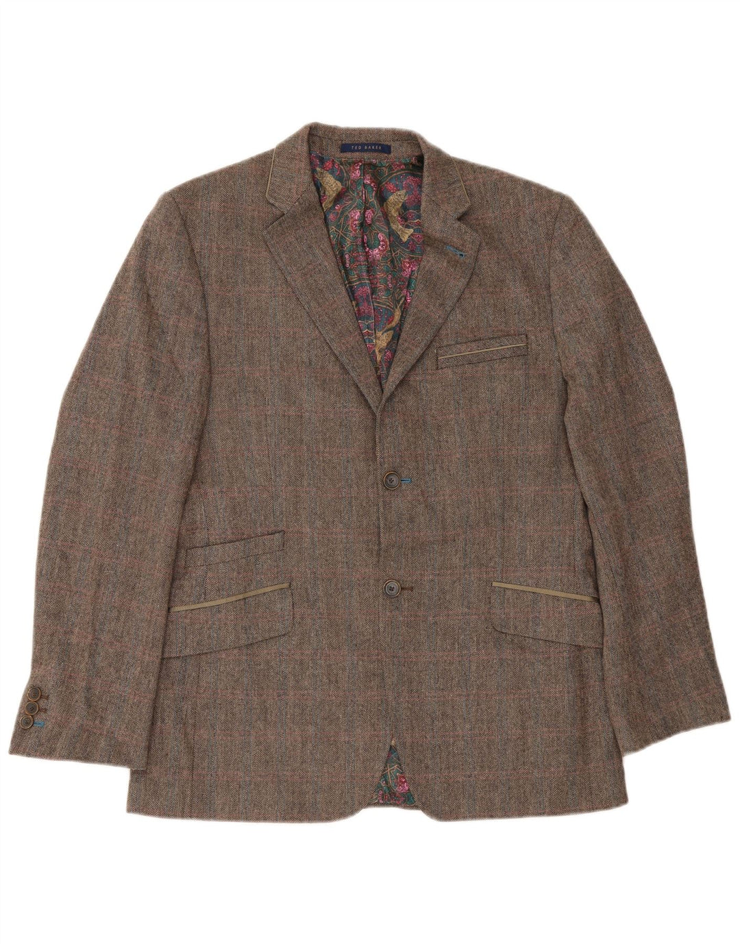 Jachetă blazer Ted Baker pentru bărbați, cu croială obișnuită, UK 40 Large Brown Herringbone