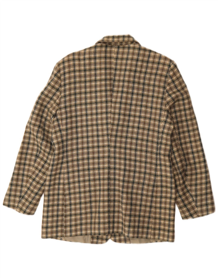 Jachetă vintage pentru femei cu 2 nasturi IT 44 Medium Khaki Check Wool