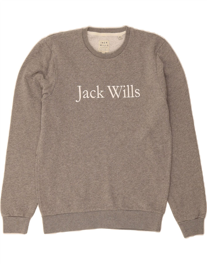 JACK WILLS Mens Graphic Sweatshirt Jumper Small Grey Cotton Vintage Jack Wills and Second-Hand Jack Wills from Messina Hembry 