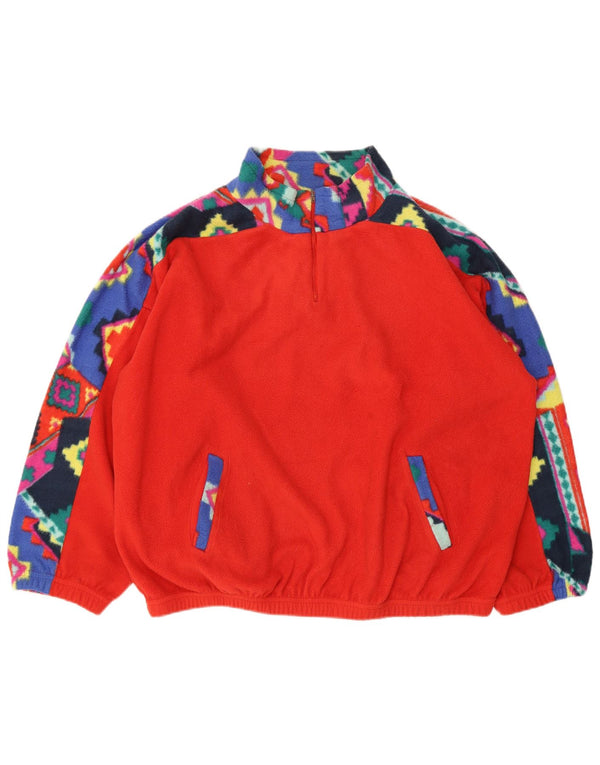 Pulover din lână vintage pentru femei, cu fermoar și gât, UK 18 XL, poliester geometric roșu