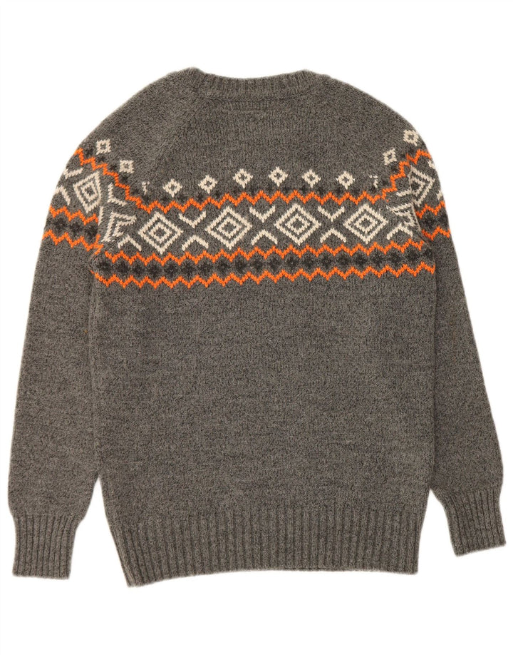 Pulover Superdry pentru bărbați cu decolteu triplu, acrilic geometric, gri mediu