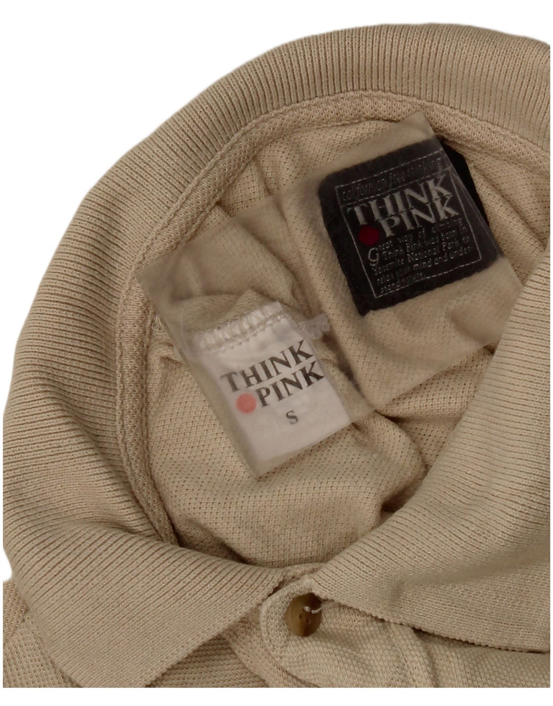 Tricou polo cu mânecă lungă pentru bărbați Think Pink, bumbac, bej mic