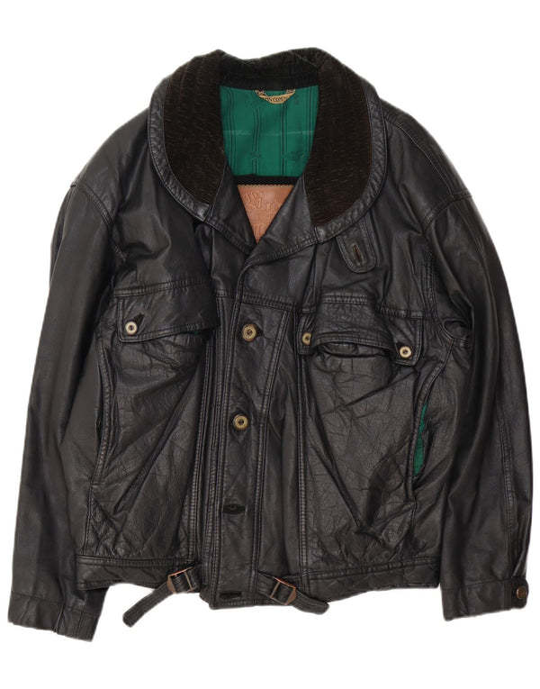 Jachetă de piele vintage pentru bărbați UK 42 XL neagră