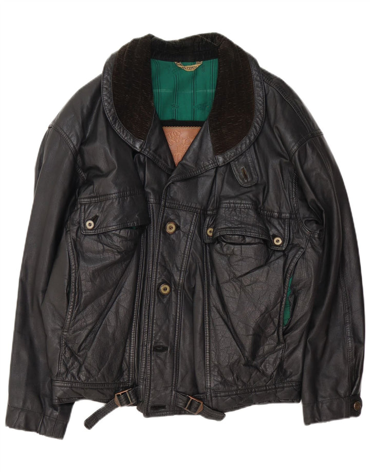 Jachetă de piele vintage pentru bărbați UK 42 XL neagră