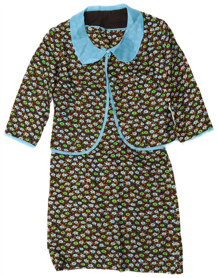 VINTAGE Set 2 piese mâneci 3/4 pentru femei UK 14 Medium Black Floral