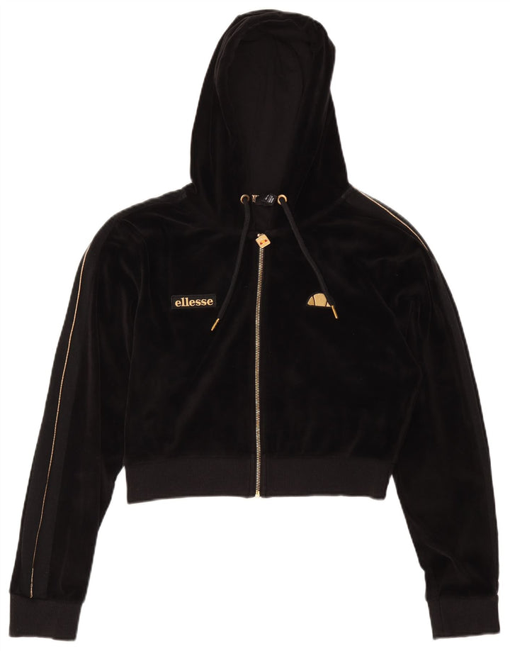 Pulover cu glugă cu fermoar cu fermoar și crop pentru femei Ellesse UK 14 Poliester negru mare