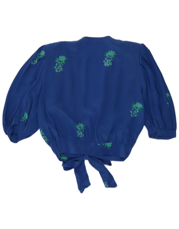 Top cardigan vintage pentru femei UK 14 Medium Blue Floral