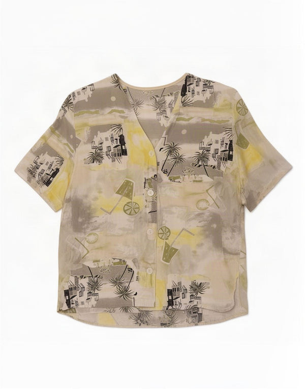 Bluză vintage pentru femei cu mânecă scurtă cu grafică, UK 18 XL, multicoloră