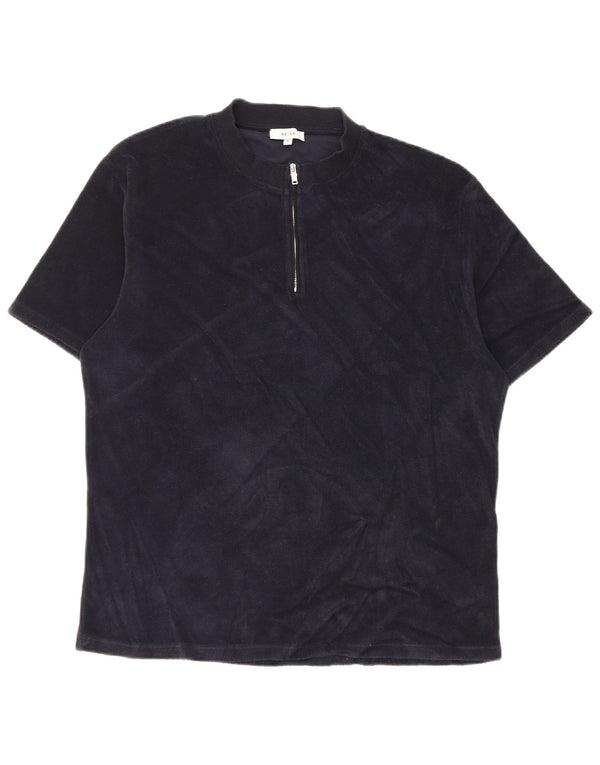 Tricou Reiss pentru bărbați, cu fermoar și gât, XL, bumbac bleumarin