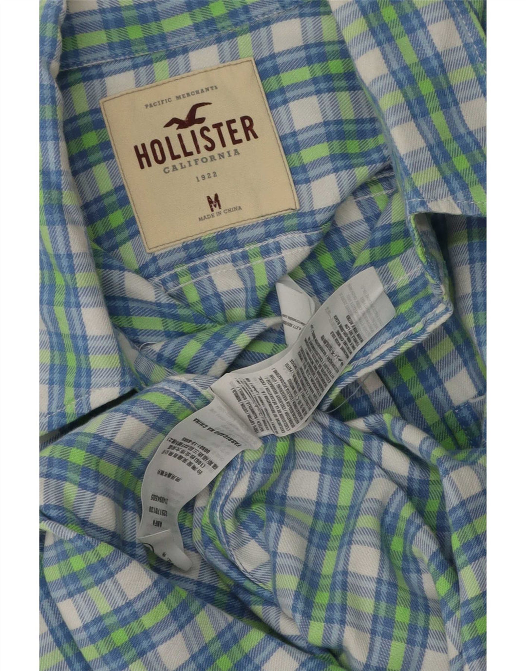 Cămașă Hollister pentru bărbați din flanel, bumbac cu carouri albastru mediu