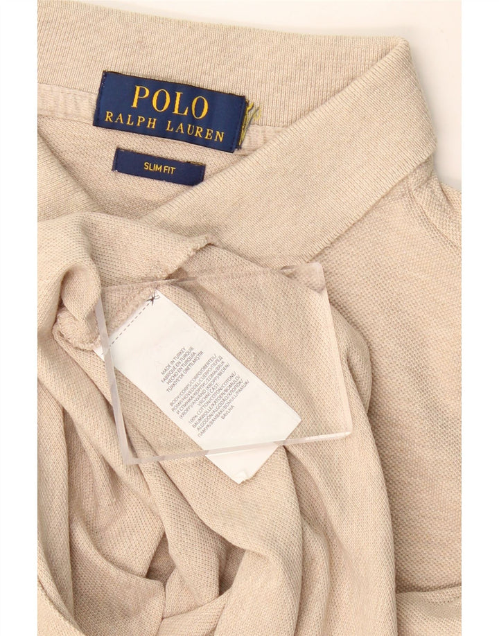 POLO RALPH LAUREN Cămașă polo slim pentru bărbați, bumbac cu pete bej mic