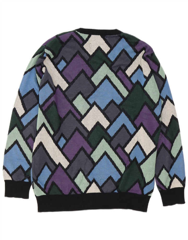 Pulover vintage pentru bărbați, cu gât roșu, bumbac geometric, multicolor, mediu