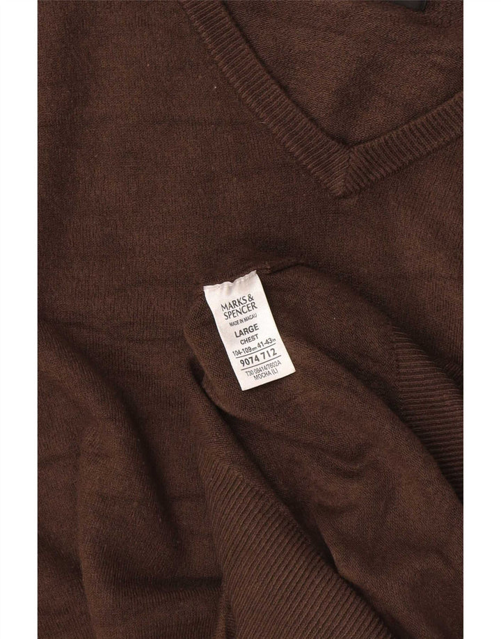 Pulover cu decolteu în V pentru bărbați Marks & Spencer, maro mare, acrilic