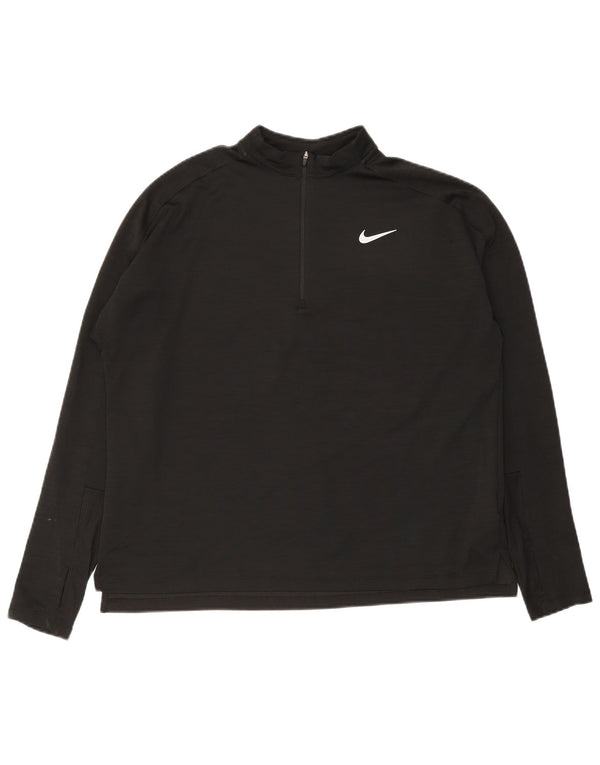 Top pentru alergare cu fermoar și gât pentru bărbați Nike cu mânecă lungă, XL, poliester, negru