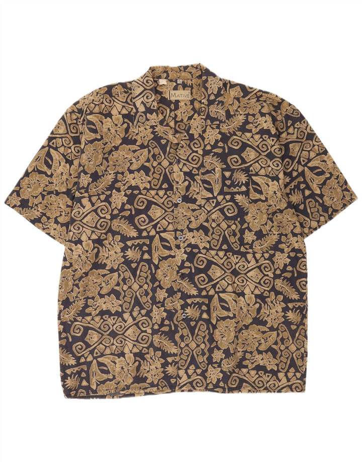 Cămașă Vintage pentru bărbați cu mânecă scurtă XL poliester geometric bej