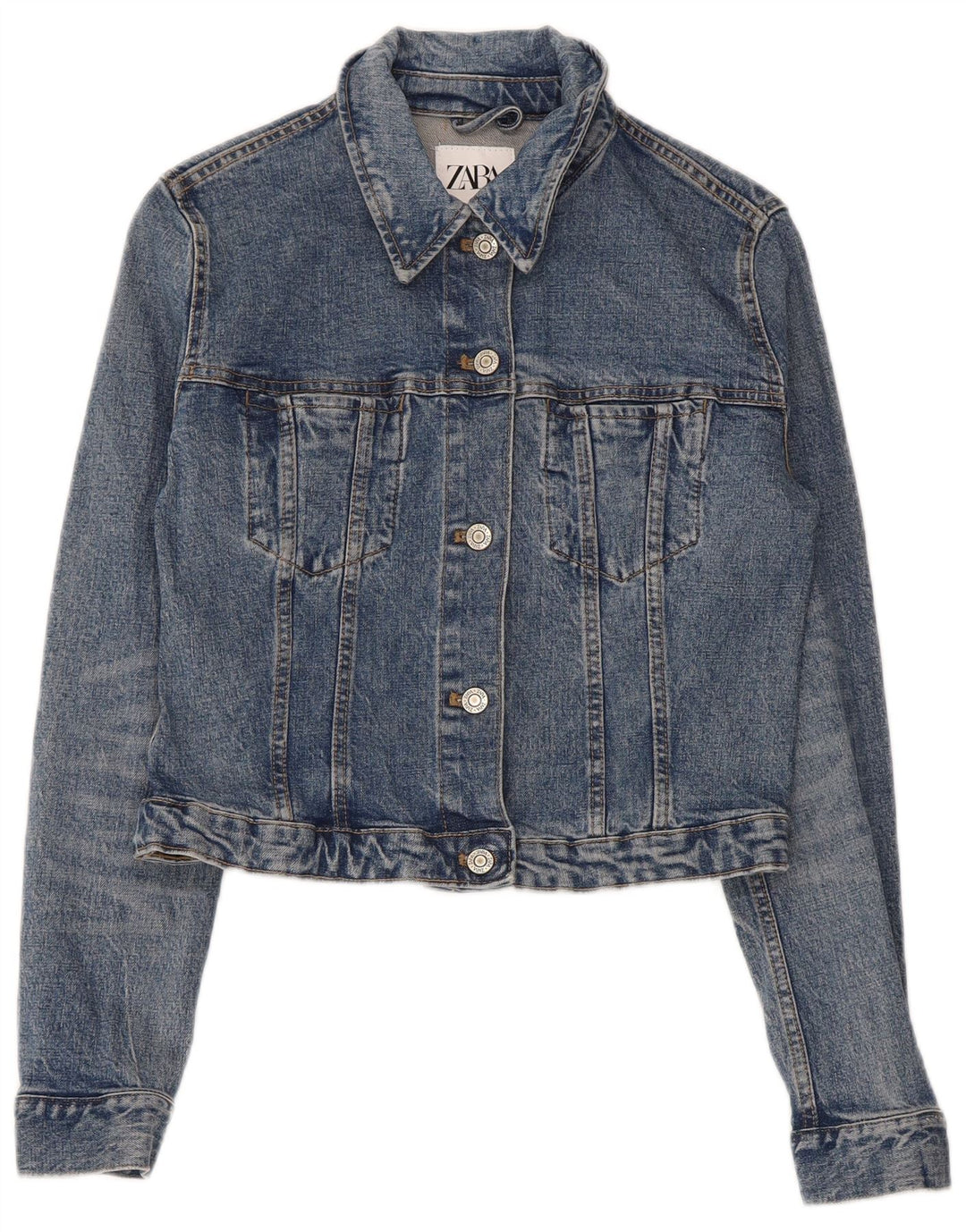Jachetă de denim scurtă pentru femei Zara UK 10 Small Blue