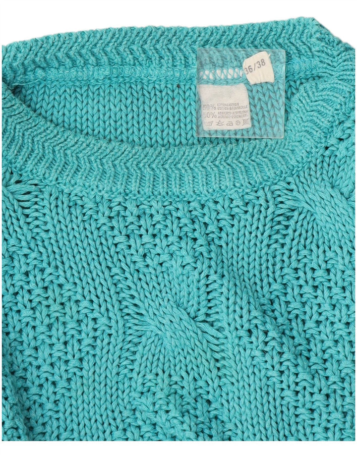 Pulover vintage pentru damă cu gât roșu EU 36/38 bumbac albastru mediu