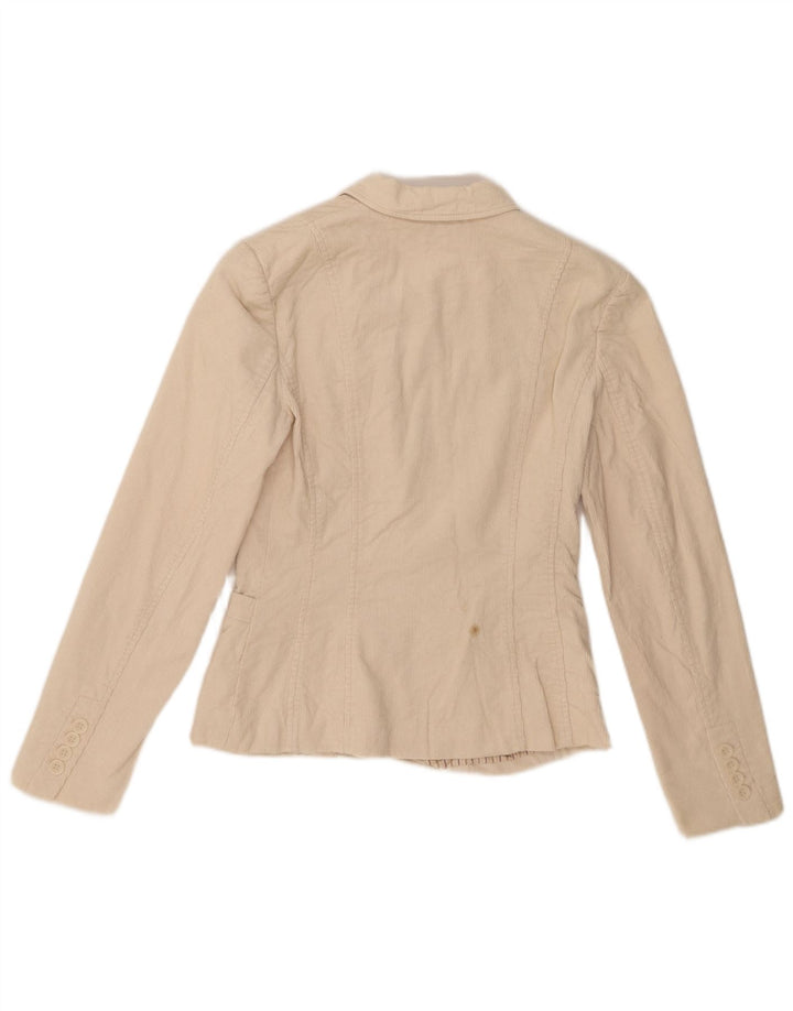 Blazer pentru femei Zara, cu 3 nasturi, din velur, UK 8, bumbac, bej mic