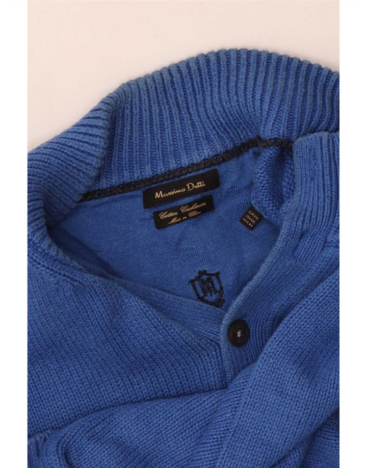 Massimo Dutti Pulover pentru bărbați cu gât cu nasturi, bumbac albastru 2XL