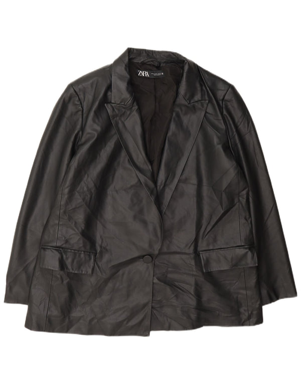 Jachetă pentru femei Zara cu 1 nasture din piele artificială, UK 18 XL, polietilenă neagră