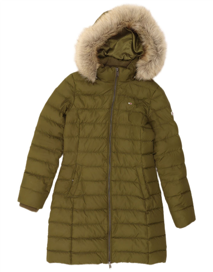 Palton căptușit cu glugă pentru femei Tommy Hilfiger UK 10 Poliester verde mic