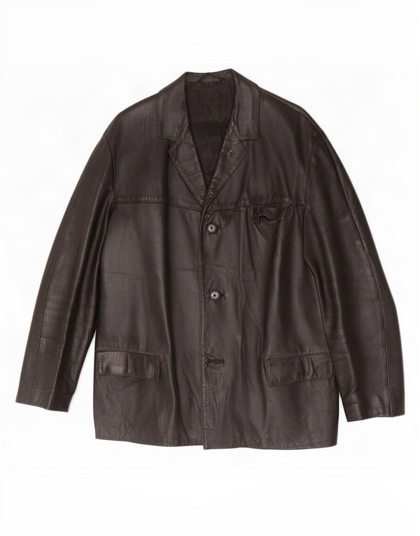 Vintage Mens 3 Button Leather Blazer Jacket UK 40 Large Black