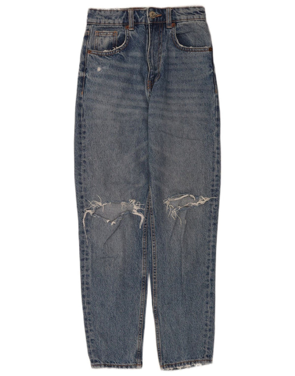 Blugi conici învechiți pentru femei cu talie înaltă Zara EU 32 2XS W22 L27 Albastru