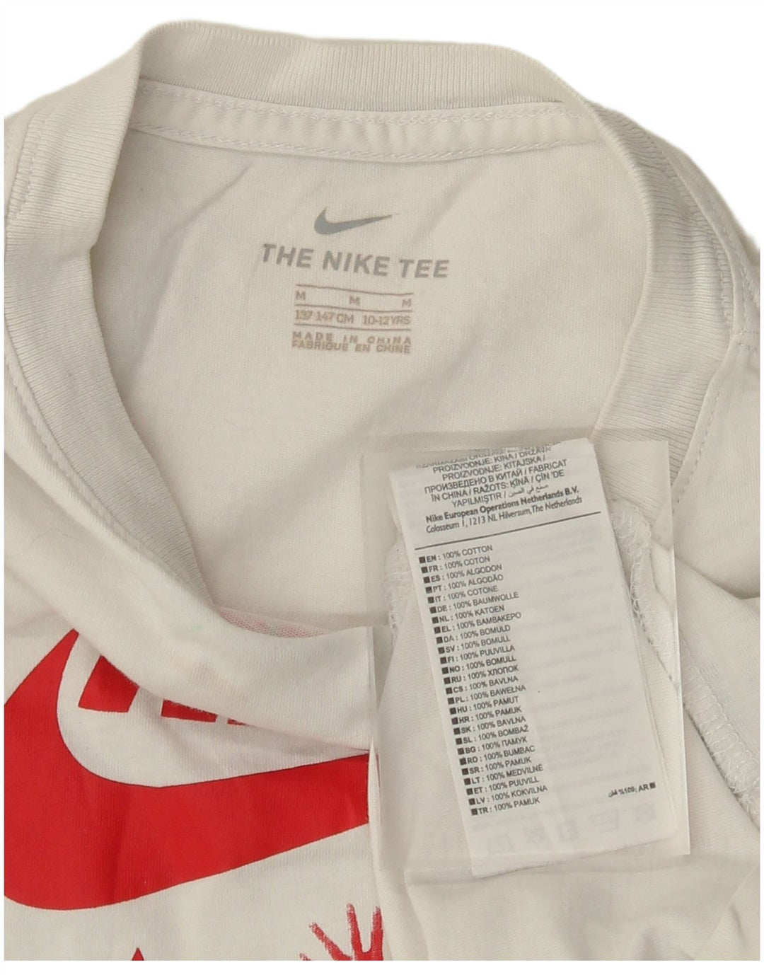 Tricou grafic Nike pentru băieți Top 10-11 ani Bumbac alb mediu