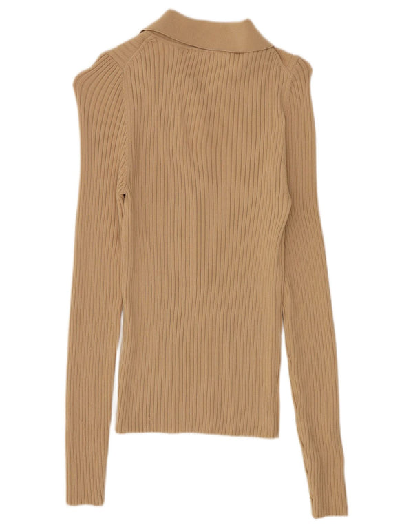 Pulover cu gât polo scurt Zara pentru femei UK 12 Bej mediu