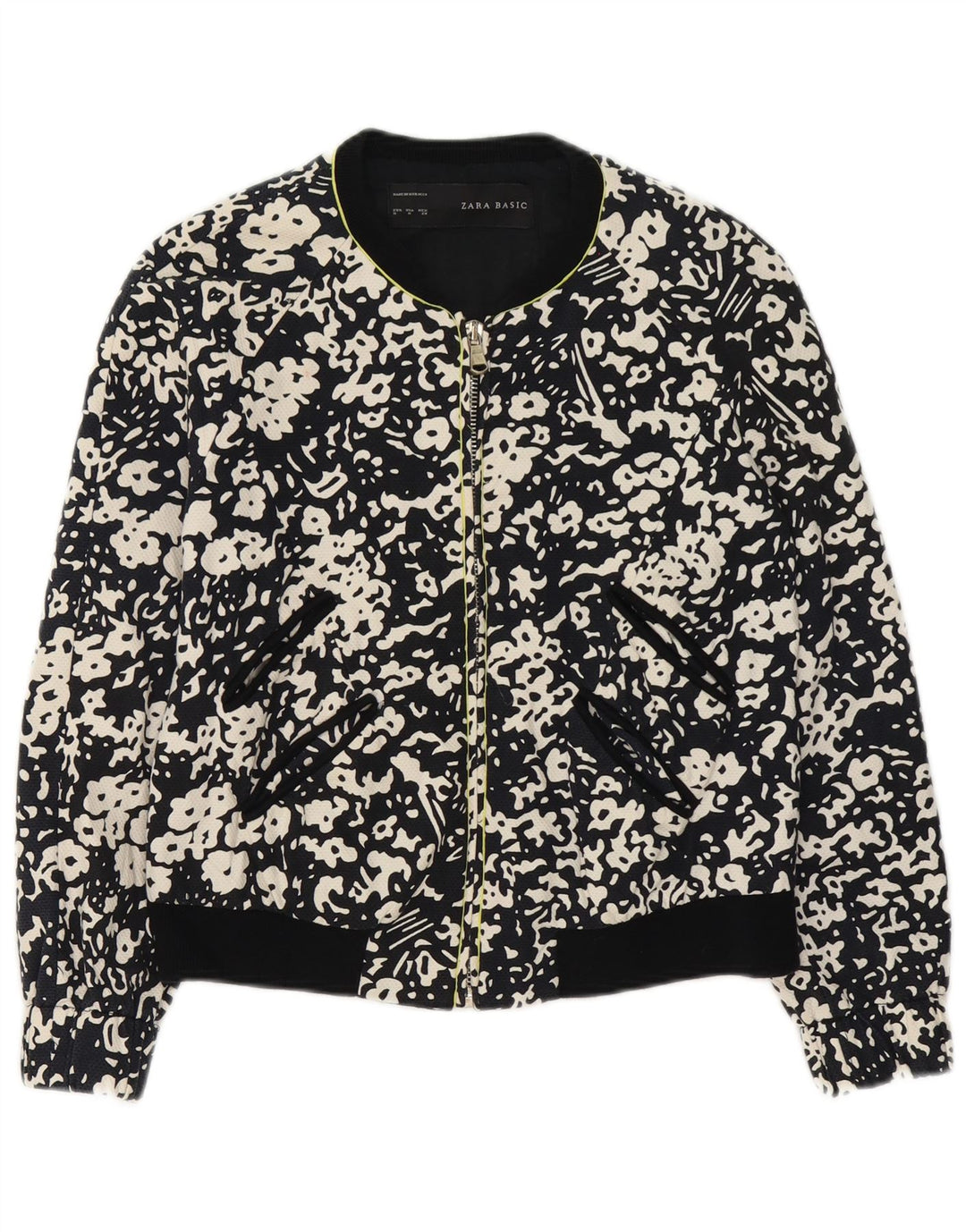 Jachetă Bomber pentru femei Zara, cu fermoar complet UK 14 Medium Black Floral Bumbac