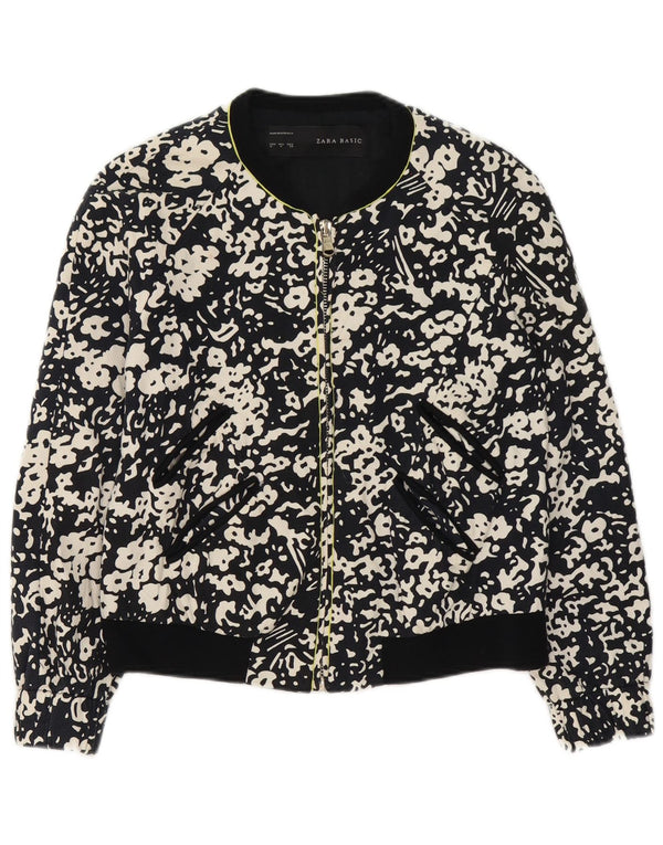 Jachetă Bomber pentru femei Zara, cu fermoar complet UK 14 Medium Black Floral Bumbac