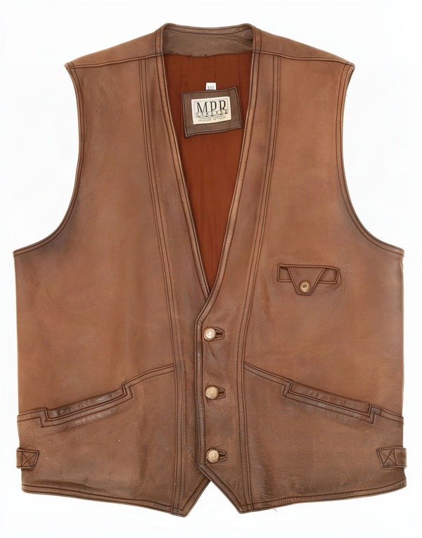 Vestă din piele vintage pentru bărbați 2XL maro