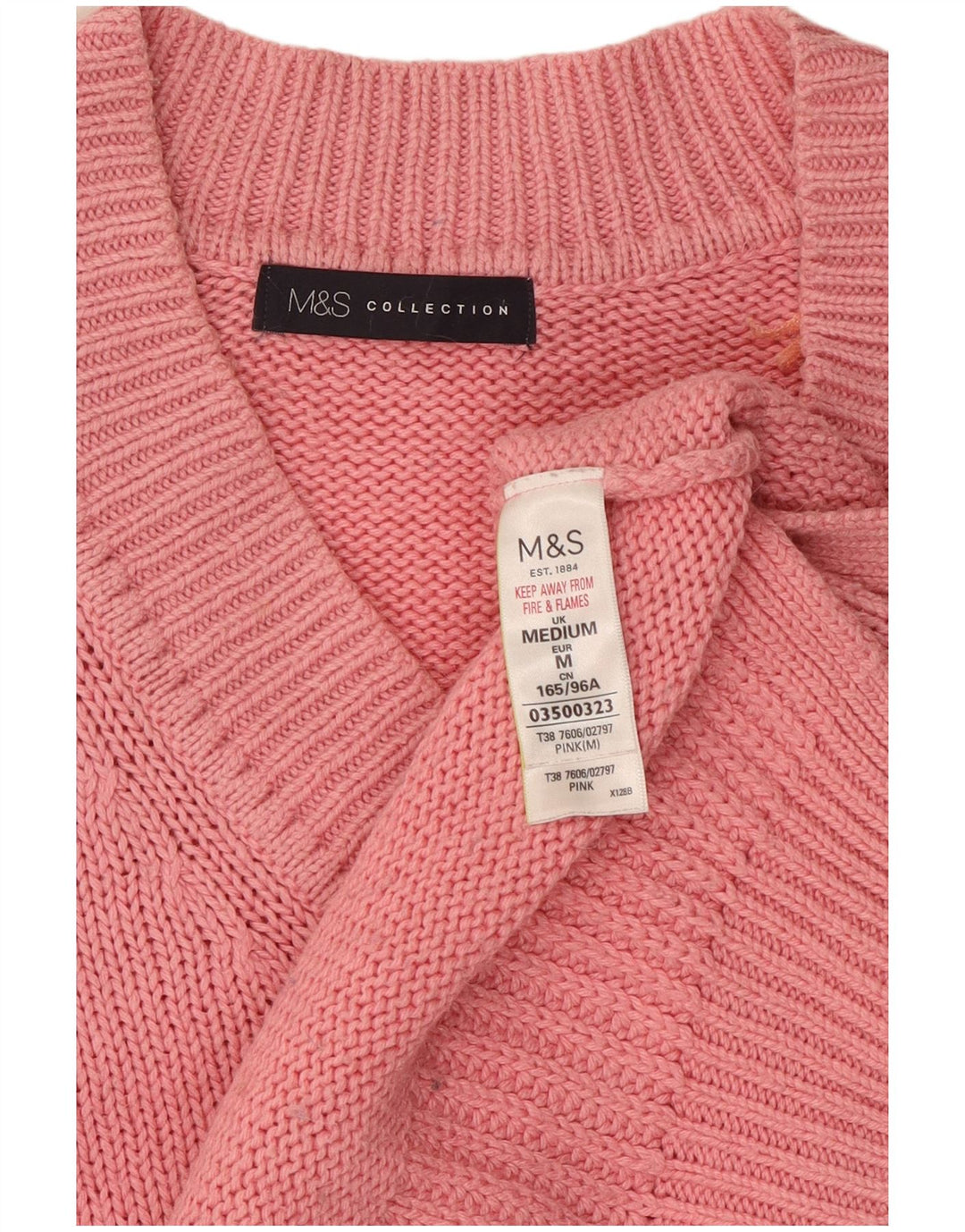 Pulover pentru femei Marks & Spencer cu decolteu în V UK 14, bumbac roz mediu