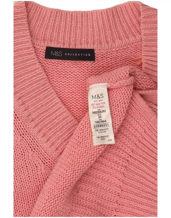 Pulover pentru femei Marks & Spencer cu decolteu în V UK 14, bumbac roz mediu
