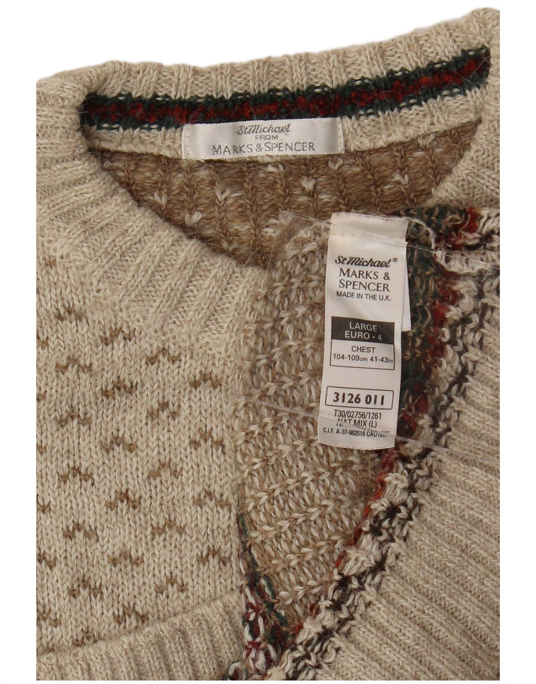Pulover pentru bărbați Marks & Spencer St. Michael cu gât crew, mare, bej