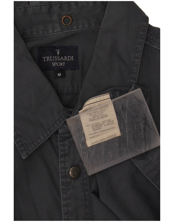 TRUSSARDI Mens Short Sleeve Shirt Medium Grey Cotton